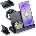 3 in 1 Wireless Charger Station for Galaxy S26 Ultra S25 S24, Foldable | Fast Charging for Z Fold Flip 7/6, Detachable Watch Charger for Galaxy Ultra 8/7/6, Compact & Portable, No Adapter, Black by WelcometoEGV