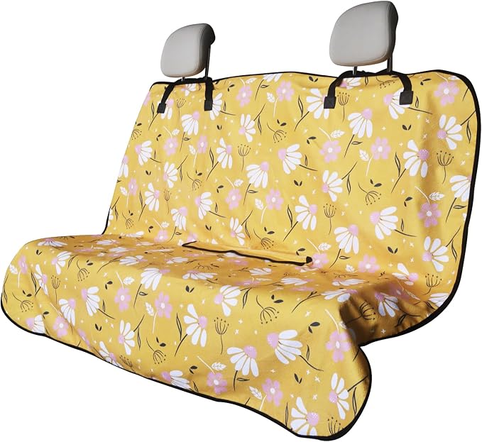 Back Seat Cover for Car Trucks Van SUV Jeep,Waterproof Rear Bench Towel Seat Covers for Dogs and Kids,Automotive Backseat Protector (Chamomile and Yellow) by LoyaGour