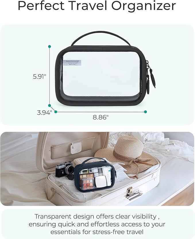 BAGSMART TSA-Approved Toiletry Bag, Large Opening Clear Makeup Bag with Handle, Quart Sized Travel Toiletry Bag, Carry-On Airline Compliant for Men and Women (Black) - Image 5