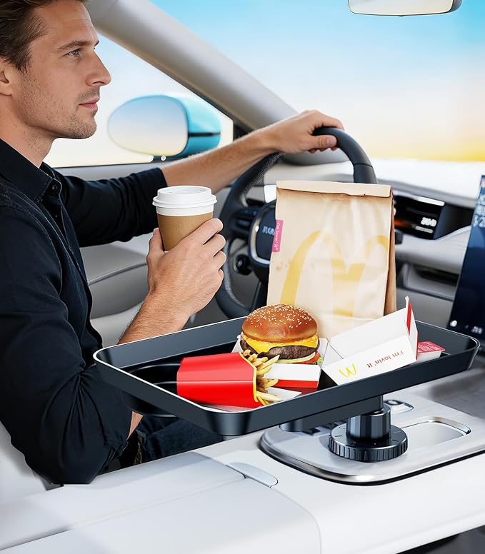 Car Cup Holder Tray, Car Food Tray Table for Car Eating Lunch, Cup Holder Expander Insert Interior, Long Road Trip Essentials Travel Patrol Accessories Drink Holder Organizer for Semi Truck Rv - Image 2