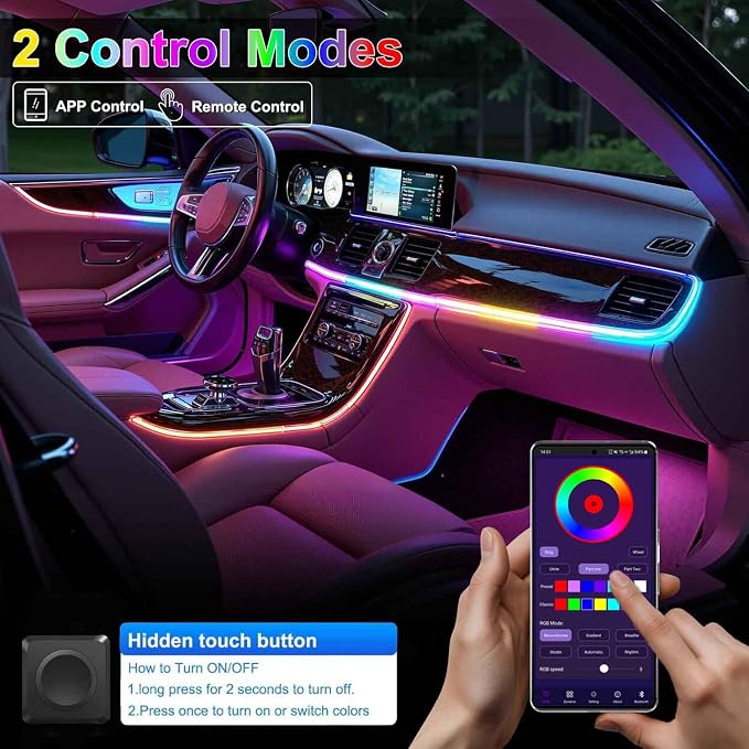 Acrylic Car Interior LED Lights, 18-in-1 RGB Fiber Optic Ambient Kit | 175in 593 LEDs, Wireless APP Control, 16 Million Colors, Music Sync and Sound Active Car Neon Ambient Lighting - Image 3
