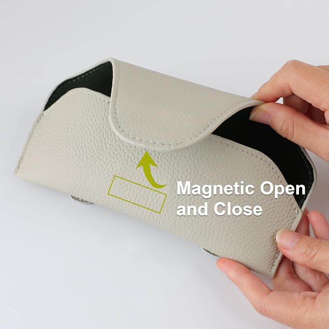Magnetic Sunglass Holder for Car Visor Clip, Leather Car Glasses Holder, Visor Accessories Eyeglasses Holder Glasses Storage Case (02-Grey) - Image 3