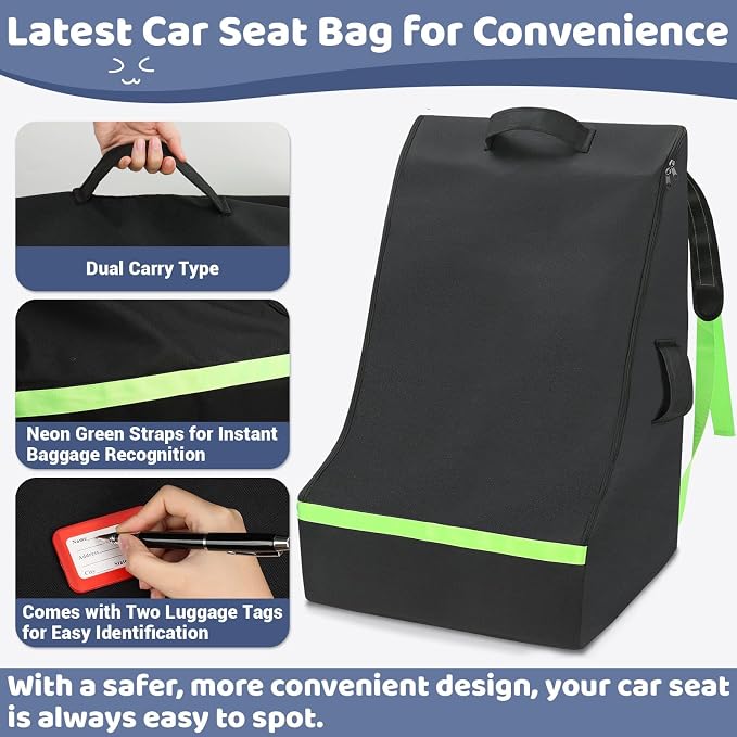 Car Seat Bags For Airplane Travel, 600D Thickening Oxford Cloth Durable Car Seat Travel Bag For Air Travel Carseat Cover with Shoulder Straps and 2pcs Luggage Tags For Airplane - Image 3
