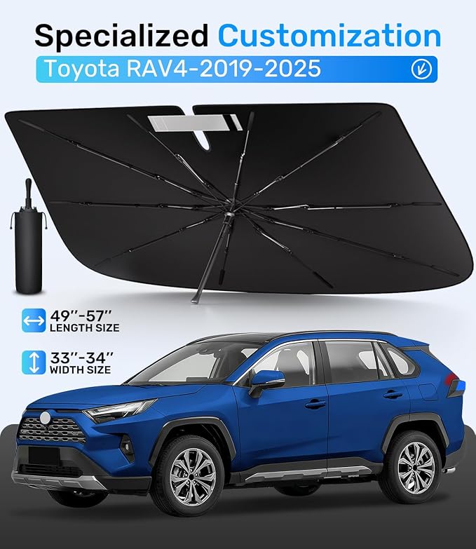 Zanch Upgrade Windshield Sun Shade, Custom Fit for Toyota RAV4 2019-2025 [Titanium-Silver Reflective Coating] Blocks 99% UV & Heat, Sunshade Umbrella for RAV4 2019 2020 2021 2022 2023 2024 2025 - Image 7