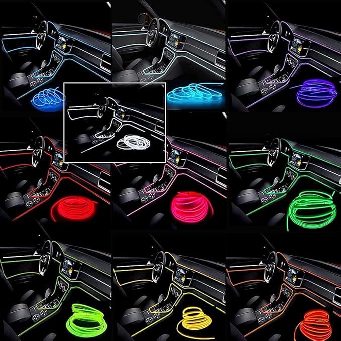 El Wire Blue Interior Car LED Strip Lights, 2M Neon Wire USB 5V with Fuse Protection for Automotive Interior Decoration, with 6mm Sewing Edge - Image 2