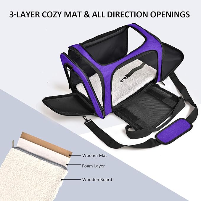 Henkelion Large Cat Carriers Dog Carrier Pet Carrier for Large Cats Dogs Puppies up to 25Lbs, Big Dog Carrier Soft Sided, Collapsible Travel Puppy Carrier - Large - Purple - Image 2