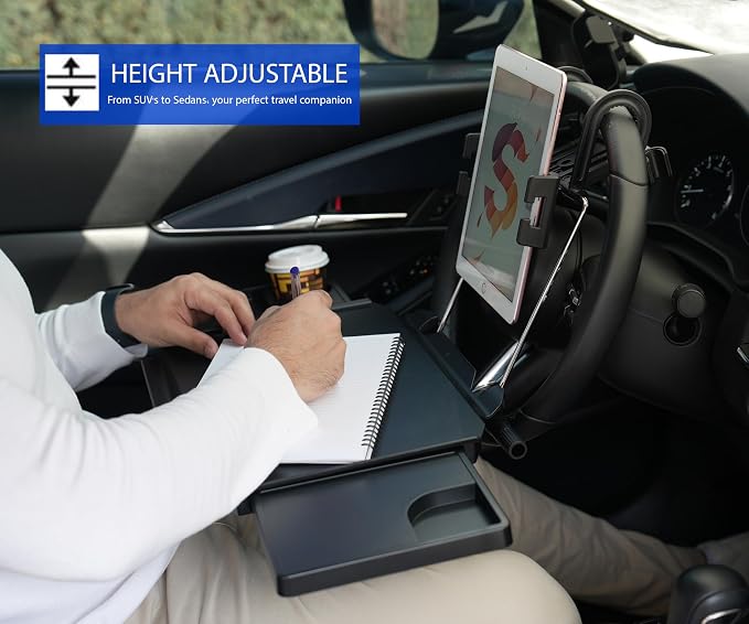 2-in-1 Car Steering Wheel Tray & Car Desk for Laptop with Phone Holder – Height Adjustable Steering Wheel Desk, Car Laptop Desk & Food Tray, Car Table Tray – Fits Cars, SUVs & Trucks - Image 4