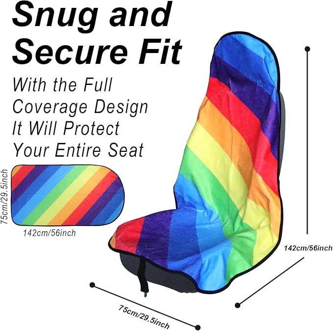 Car Seat Cover Protector Front Seats,for Gym Workout,Running,Swimming,Beach and Hiking,Waterproof Sweat Towel Bucket Seat Covers for Cars SUV Trucks (Rainbow, 1Pcs) - Image 3