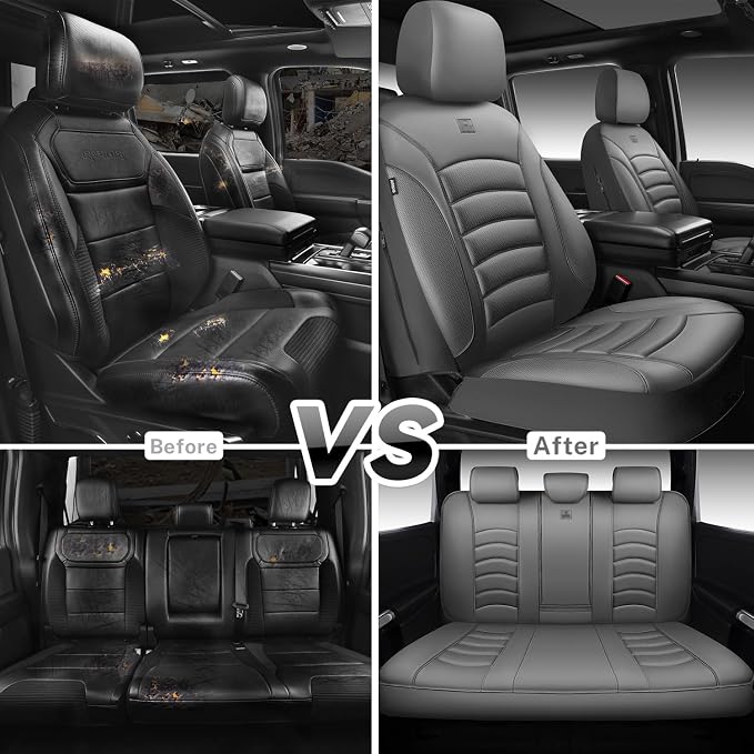 CAR PASS 3D Foam PU Leather Car Seat Covers, Universal Seat Covers Full Sets for Trucks SUV Sedan Automotive Seat Covers Armrest Airbag Compatible Waterproof Comfortable Faux Nappa Leather All Gray - Image 6