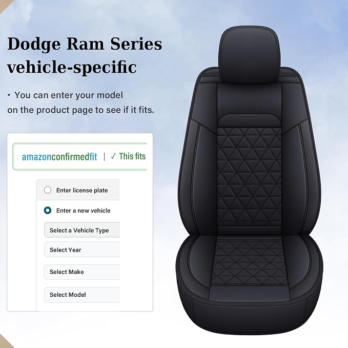 Coverado Car Seat Covers Compatible with Dodge Ram 2002-2026 1500 2500 3500 Pickup Limited Laramie Big Horn Waterproof Leather Seat Protectors Fit Dodge Ram Crew Cab& Quad Cab(2PCS, Black) - Image 9