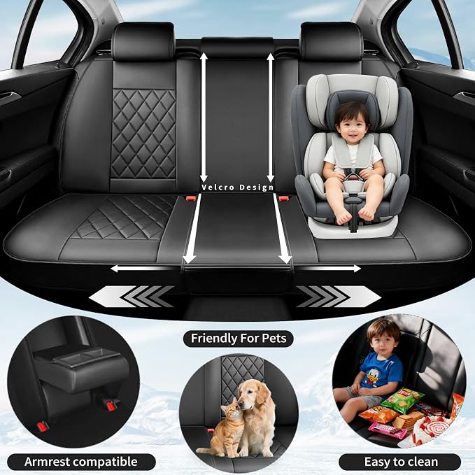 Fit Land Cruiser Premium Leather Car Seat Covers for Toyota Land Cruiser 2000-2025 2026 - Waterproof，Breathable，All-Weather Seat Cushion Protecto & Airbag Compatible, 2 Front Seat Black - Image 3