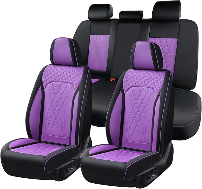FLORICH Seat Covers for Cars Purple Leather Car Seat Covers Front Pair Breathable Automotive Car Seat Cover Non-Slip Easy Installation Comfortable Universal Fit for Most Car Truck SUV, Black&Purple - Image 9