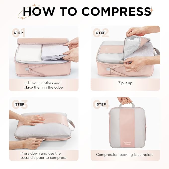 10 Set Compression Packing Cubes for Travel Gifts Mom Women,OlarHike Luggage Clothes Garment Bags for Travelers,Airplane/Cruise/Car Travel Essentials,Compressible Expandable Saver Space Bags(Beige) - Image 3