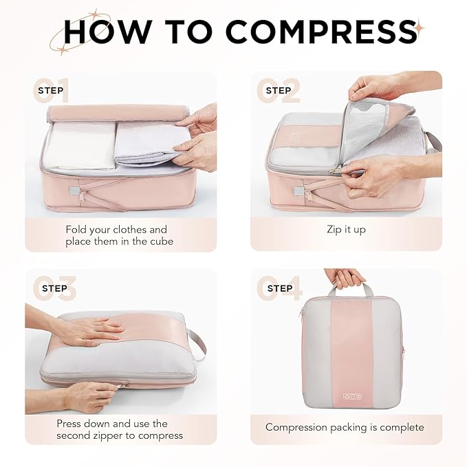 OlarHike 2 Set Compression Packing Cubes for Travel Essentials,Compressible Expandable Space Saver Bags for Organizing Clothes,Luggage Suitcase Garment Bags with Over 1000 pcs Mesh Holes(Beige) - Image 3