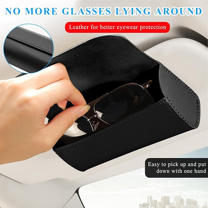 Sunglasses Holder for Car Sun Visor, Leather Auto Eyeglasses Organizer Box with Hidden Magnetic Closure, Vehicle Glasses Case Clip Holder, Car Accessories for Women Men (Black) - Image 4