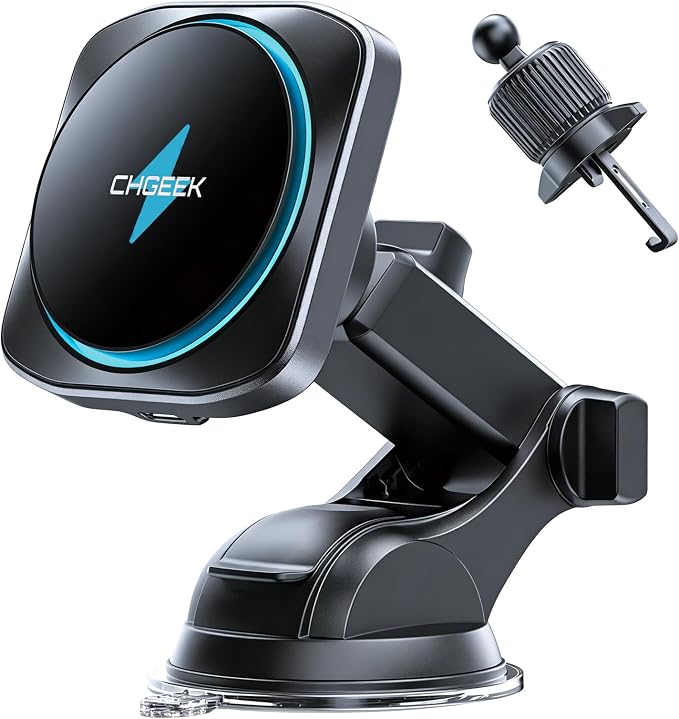 Chgeek for MagSafe Car Mount Charger[15W Fast Charging & 2400gf Magnetic] | 360°Adjustable Car Phone Holder With Cooling Fan, Magnetic Wireless Car Charger for iPhone 17 16 15 14 13 12 Pro Max Plus by Unknown