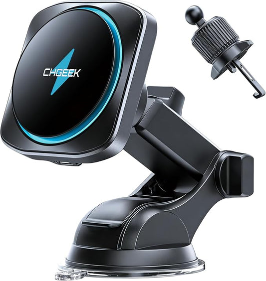 Chgeek for MagSafe Car Mount Charger[15W Fast Charging & 2400gf Magnetic] | 360°Adjustable Car Phone Holder With Cooling Fan, Magnetic Wireless Car Charger for iPhone 17 16 15 14 13 12 Pro Max Plus by Unknown