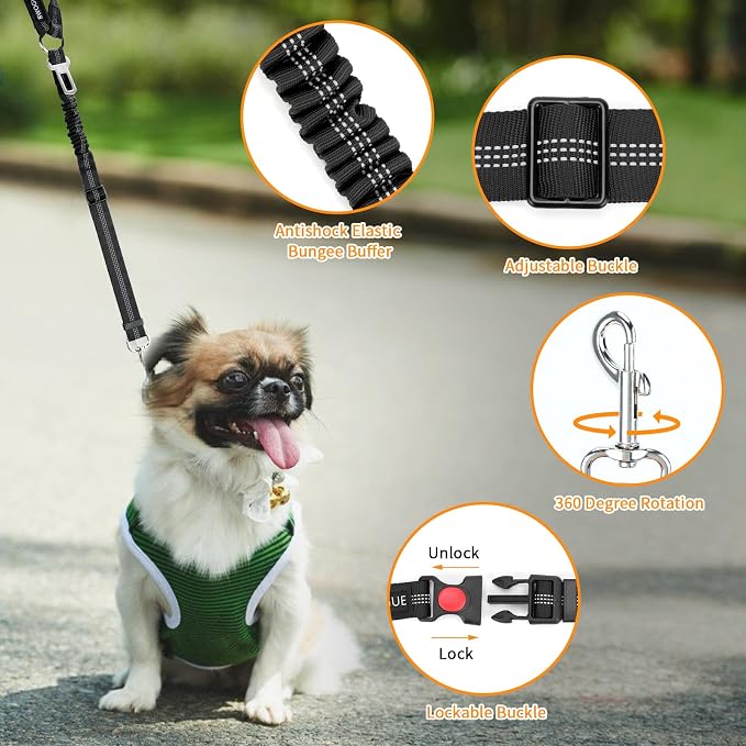 BWOGUE 2 Pack Dog Seat Belt for Car, Elastic Bungee Buffer Safety Leads | Headrest Loop for Car Travel, 18-30 in Adjustable, Headrest Restraint, Metal Buckle, Use with Dog Harness, Small-Large Dogs - Image 4