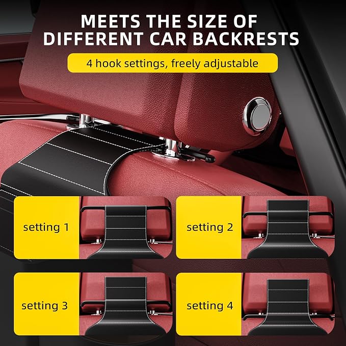 Back Seat Car Organizer with One Towel Leather Wood Materials (Black) | Tissue Box, 2 Drink Cup Holder, Phone Holder, Hook, Compatible with Most Vehicles - Image 6