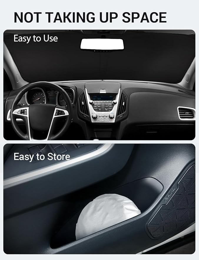 Proadsy Custom Fit Car Windshield Sun Shade for 2010-2017 Chevrolet Equinox | 240T Heat Shield, Drops Temp 54°F, Blocks 99% UV, Prevents Dashboard Cracking, Summer Parking & Beach Trips, Easy Twist-Fold - Image 9