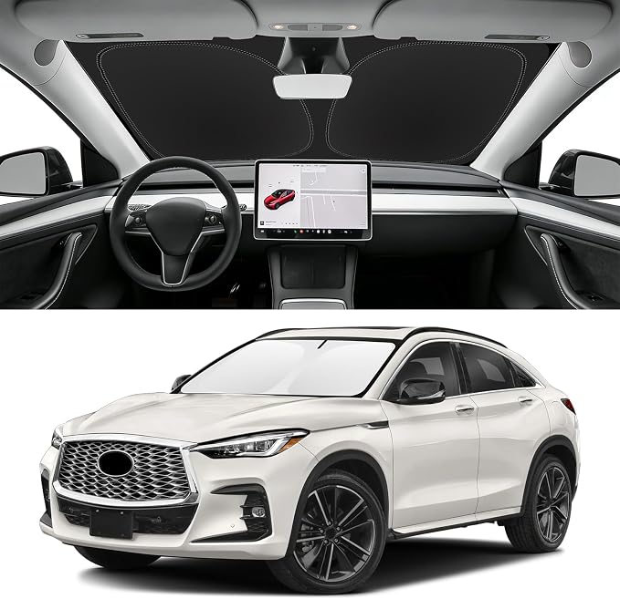 Custom Fit Windshield Sun Shade for Infiniti QX55 2022-2025 | Blocks UV Rays and Sun Heat, Helps Reduce Interior Temperature, Protects Dashboard from Fading, Folds Easily for Storage by SLOGENTO