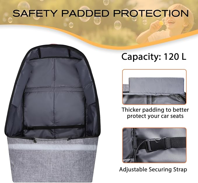 LARIPOP Car Seat Travel Bag for Airplane, Universal Gate Check Car Seat Bag, Padded Backpack with Waist Belt, Reflective Strips & Protective Feet, Fits Infant Convertible Booster Seats, Grey - Image 4