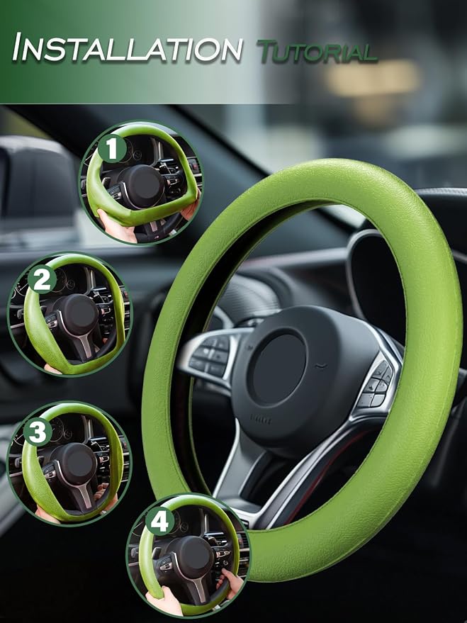 LRITER Car Steering Wheel Cover, Non-Slip Silicone Material, Green | Multiple Color Choices, Universal Auto Parts Steering Wheel Cover, Suitable for Most Cars - Image 5
