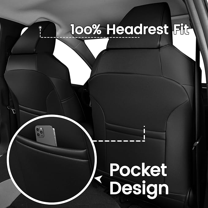 HKZ Custom Fit Corolla Car Seat Cover Full Set for Toyota Corolla 2020 2021 2022 L LE Models - Durable Faux Leather (Black) - Image 3