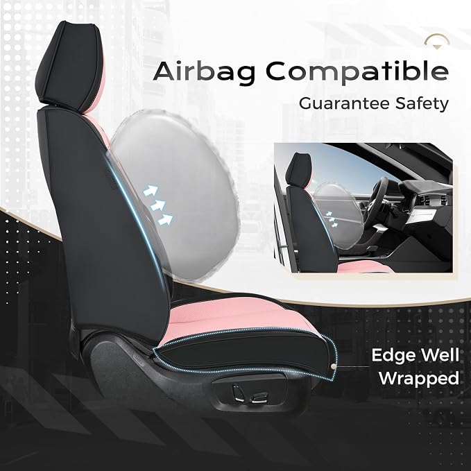 Coverado Seat Covers, Car Seat Covers Front Seats, Car Seat Cover, Car Seat Protector Waterproof, Car Seat Cushion Leather, Seat Covers Carseat Cover Universal Fit for Most Cars Black-Pink - Image 4