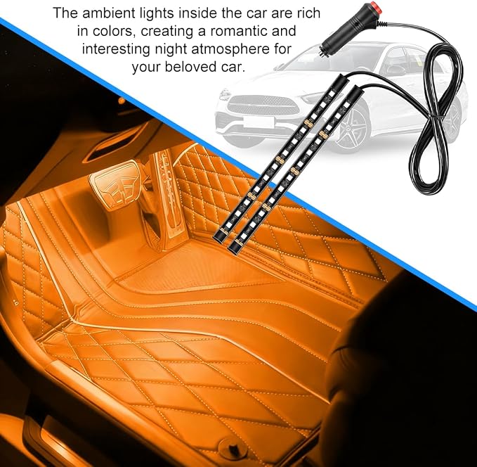 Car LED Strip Light, 12V 24 LED Vehicle Under Dash Neon Ambient Night Decor Lamp with Cigarette Lighter Plug, Automotive Interior Lighting Accessories, Universal for SUV Truck Sedan (Orange) - Image 3