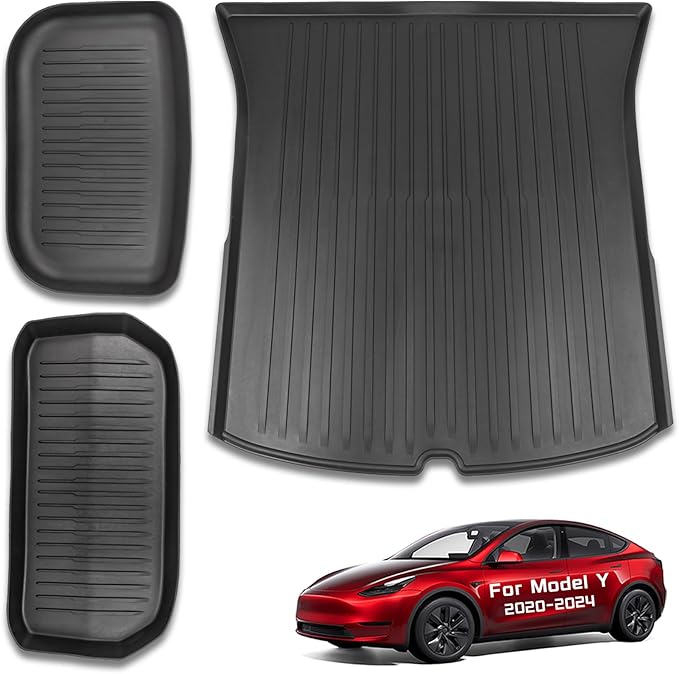 All Weather Cargo Liners for Tesla Model Y Trunk Mats,Front Frunk and Rear Trunk Tray Mats Protector 2021 2022 2023 2024 Accessories by CYBERBEANS%C2%AE