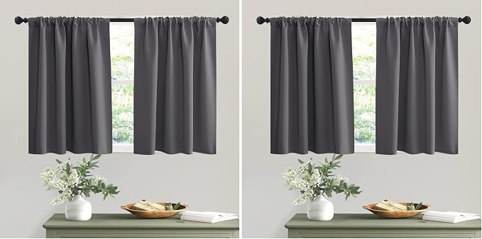 RYB HOME Short Grey Blackout Curtains for Small Bedroom Kitchen Cafe Window (Pack of 2) by RYBHOME