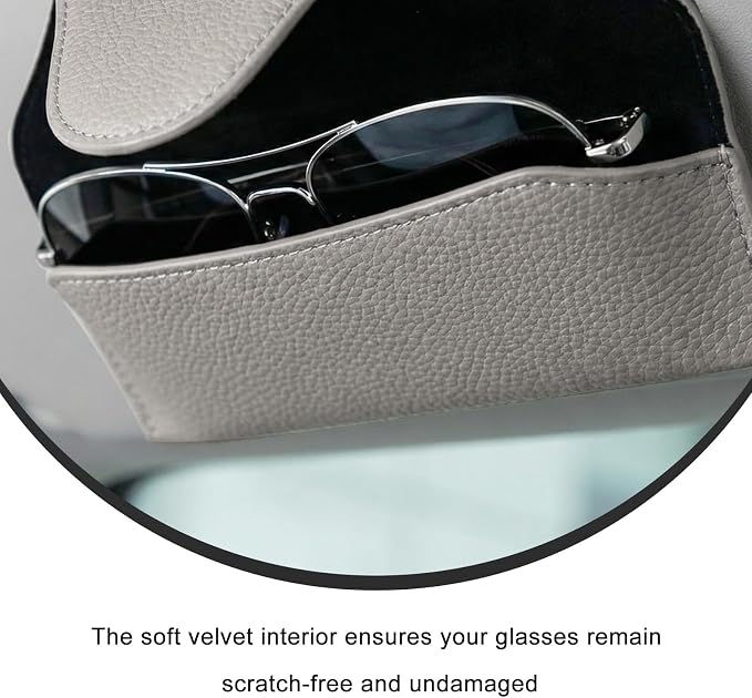Sunglass Holder for Car Visor, Magnetic Auto Sun Visor Eyeglass Organizer with Dual Back Clips, Leather Glasses Protective Storage Case Universal for Most Vehicles Visors (Gray) - Image 6