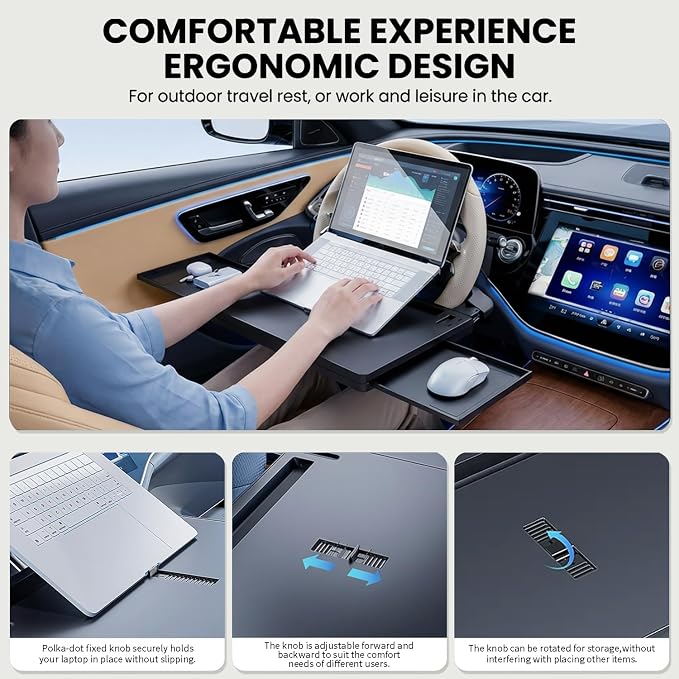 Car Back Seat Tray Table with Expandable Tray - 2-Sided Car Desk for Kids & Adults, Extra Wide & Sturdy Headrest Mount with Non-Slip Pad, Tablet/Laptop Holder for Road Trip(Carbon fiber front panel) - Image 5