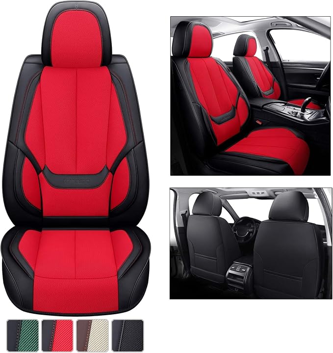 Coverado Front Seat Covers, Universal Seat Covers for Cars, Breathable Leather Car Seat Protector, Front Car Seat Covers, Seat Covers Waterproof, Driver Seat Cover Fit for Most Cars, BlackRed - Image 9