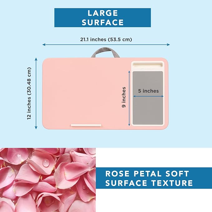 LAPGEAR Home Office Lap Desk – Pink, Fits 15.6” Laptops | Built-In Mouse Pad & Phone Slot, Integrated Device Ledge, Dual-Bolster Microbead Cushion, Carry Handle - Image 5