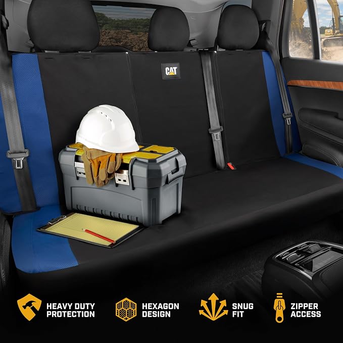 CAT Flexfit Blue Rear Seat Cover for Cars, SUVs & Mid-Size Pickup Trucks - Durable 60/40 Split Rear Bench Seat Protector, Back Seat Cover, Interior Auto Accessory, Not for Full-Size Pickup Trucks - Image 3