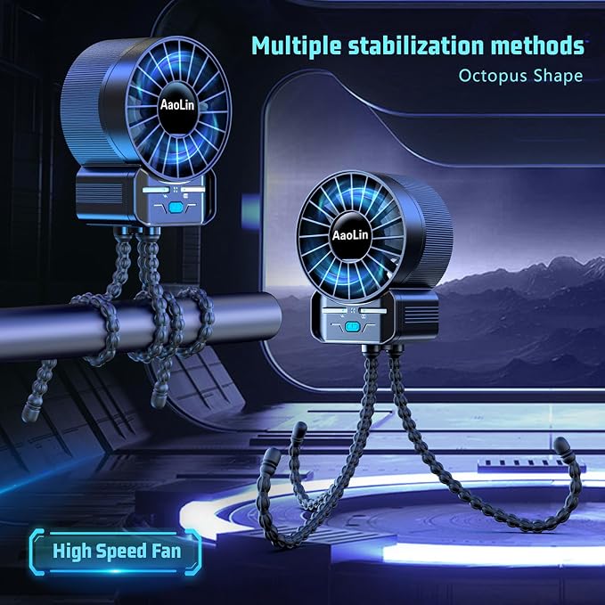 2 Pack Multifunctional Portable Stroller Fan 4 Speed 6600rpm High Speed Usb Rechargeable Personal Mini Handheld Fan Extended Tripod For Desktop Winding Kids Bed Treadmill Bike Golf Cart Outdoor Travel - Image 2
