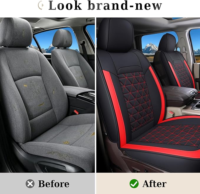 Coverado Seat Covers Full Set, Waterproof RAM 1500 Seat Cover Compatible with 2002-2026 Dodge RAM 1500 2500 3500 Truck Pickup Crew Double Mega Quad Cab with Flat Bench, Red - Image 8