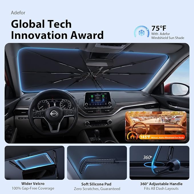 2026 Upgraded Windshield Sun Shade Umbrella for Nissan Altima [Precision Custom Fit, Superior UV & Heat Block] Cooling Tech Fabric, Durable Foldable with Storage Bag, Fits 2000-2025 - Image 5