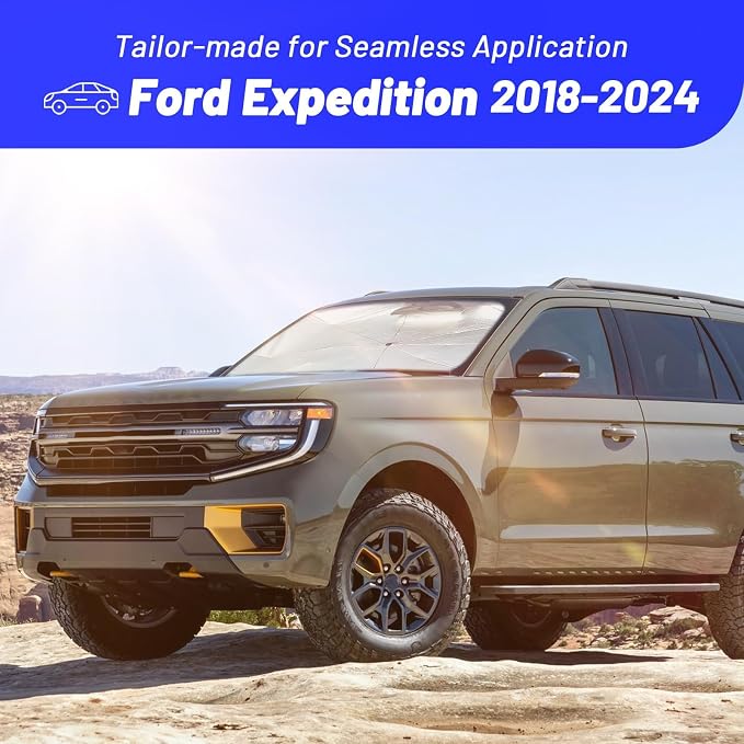 Windshield Sun Shade for Ford Expedition 2018-2024, Custom Umbrella Shades | Foldable Front Window Sunshade with 360° Rotating Shaft, Car Shades with UV & Heat Protection - Image 3