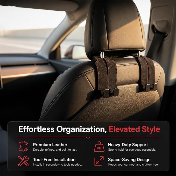 Universal Car Headrest Hooks Heavy Duty Suede Seat Organizer(Black) | Keep your car organized with these heavy-duty suede hooks—the perfect spot for your purse, bags, and daily essentials - Image 3