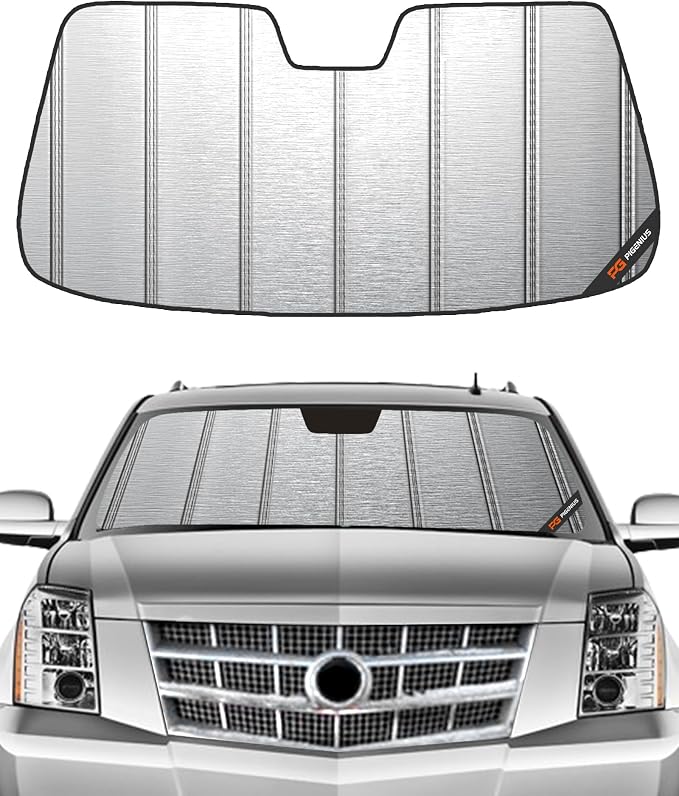 Pigenius Windshield Sunshade for Chevy Avalanche/Tahoe/Suburban, GMC Yukon/Yukon XL, Cadillac Escalade/ESV/EXT 2007-2014 (incl. Avalanche 2007-2013),Metallic Silver Finish by Pigenius