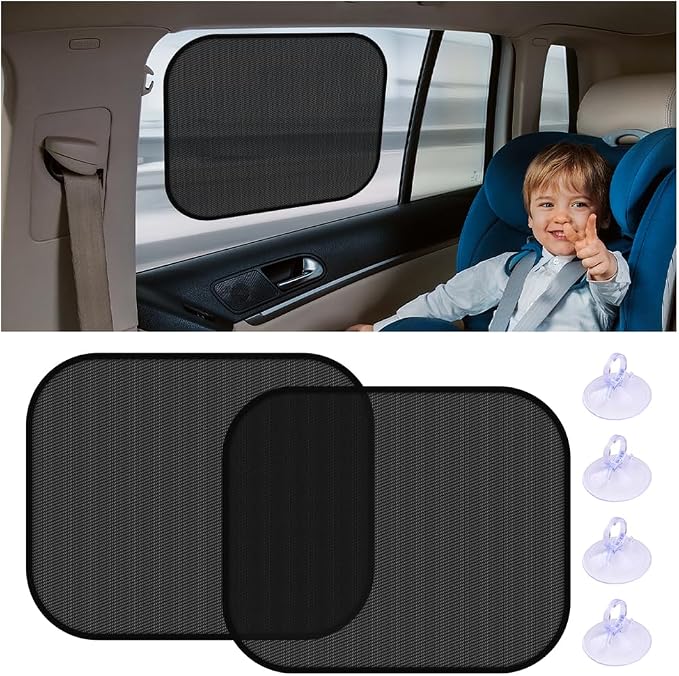 2 Pack 14.17 x 17.32 Inch Car Window Sunshades, Rear Side | mesh fabric, metal support frame, suction-cup mounting, twist-fold storage, UV and heat blocking - Image 7