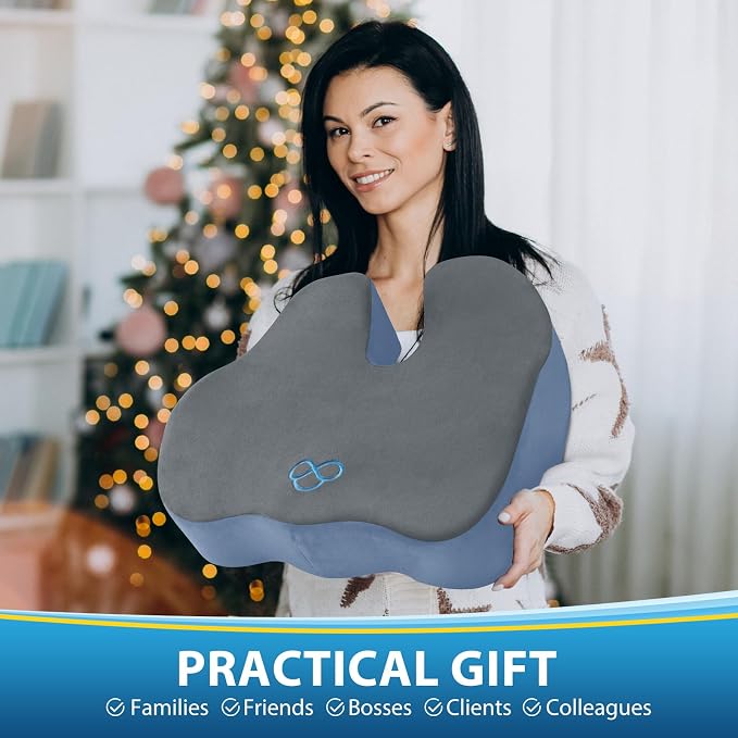 BlissTrends Thick Seat Cushion for Office Chair & Car Seat, XL, Grey&Blue | Memory Foam with Removable Cover, Ergonomic Tailbone & Sciatica Support for Pressure Relief and Long Sitting, 3.9" Thick - Image 6