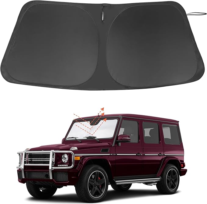 Windshield Sun Shade for 1990-2018 Mercedes Benz G550/G55/G63/G65 | Full covered for windshield, Foldable & Durable, Block UV Rays, Reduce Heat, Easy to install, Keep Car Cooler by LHFLIVE