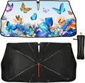 Butterfly Print Car Sunshade Umbrella Floral Windshield Sun Shade for Car Retractable Umbrella Sunshades for Front Window Butterflies Sun Shades Cover Visor Portector Block UV Rays by Unknown