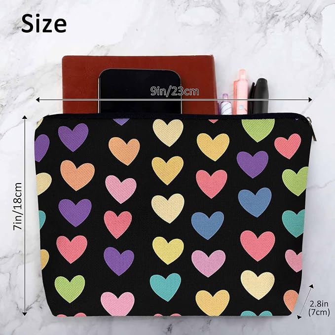 Makeup Bag Heart Makeup Bags For Purse Pouch, Colorful Love Hearts Travel Toiletry Bag Cosmetic Bag Makeup Bags Flax Makeup Organizer Bag Pencil Pouch For Man Woman - Image 4