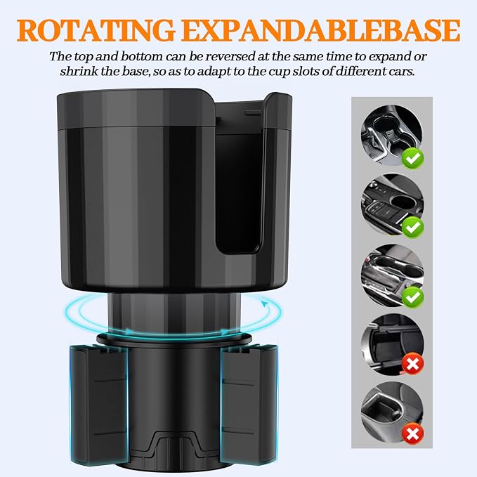 Cup Holder Expander for Car, Adjustable Adapter with Non-Slip Base for Water Bottles, Travel Mugs, Fits 65-100mm Console Hole - Image 3