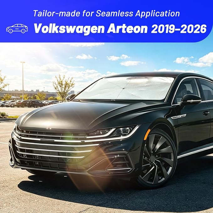 Windshield Sun Shade for Volkswagen Arteon 2019-2026, Umbrella Sunshade | Custom Fit Car Sun Visor with 360° Rotating Shaft, UV Protection Heat Shield Sun Blocker Heat Reflector and Easy Storage - Image 2